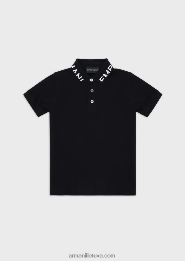 berniukas tamsiai mėlyna Armani merserizuoti pique polo marškinėliai su logotipo apykakle 02482X2453