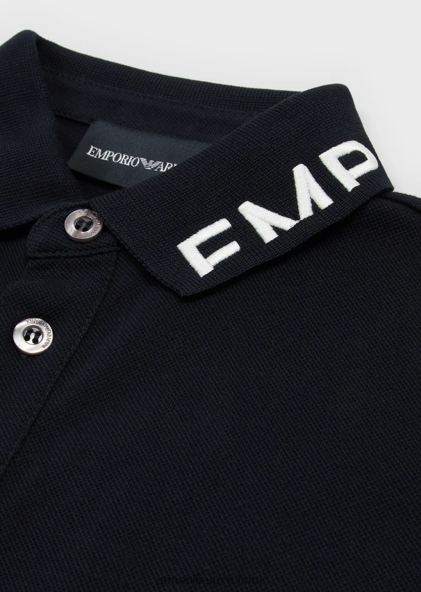 berniukas tamsiai mėlyna Armani merserizuoti pique polo marškinėliai su logotipo apykakle 02482X2453