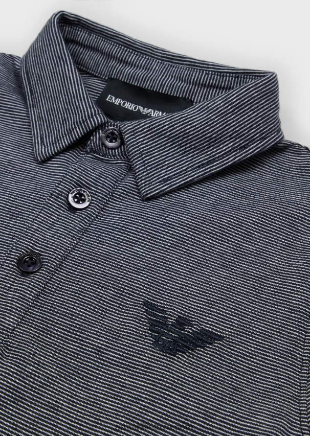 berniukas tamsiai mėlyna Armani mikro dryžuoti trikotažiniai polo marškinėliai 02482X2433