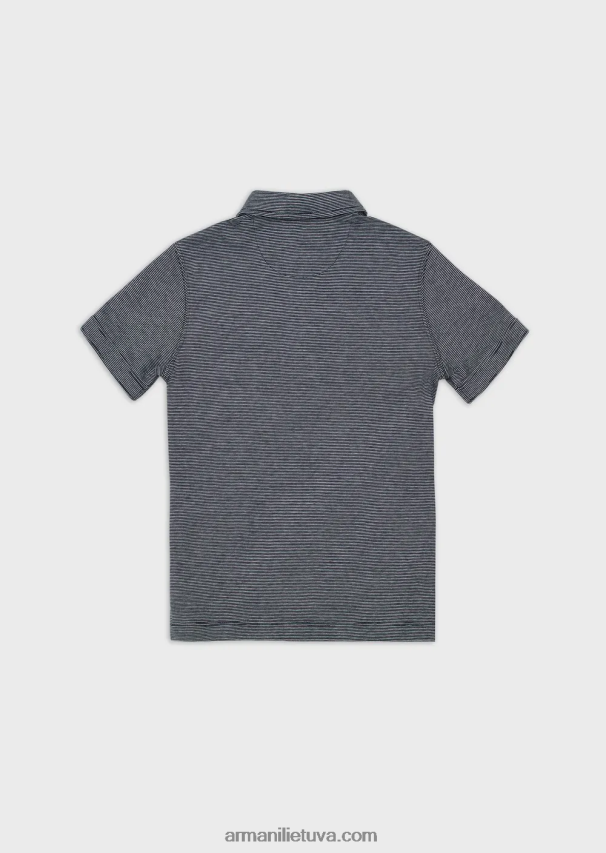 berniukas tamsiai mėlyna Armani mikro dryžuoti trikotažiniai polo marškinėliai 02482X2433