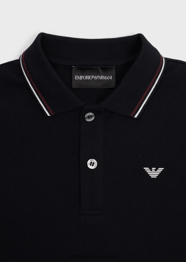 berniukas tamsiai mėlyna Armani tamprūs pique polo marškinėliai su dryžuotomis detalėmis 02482X2407