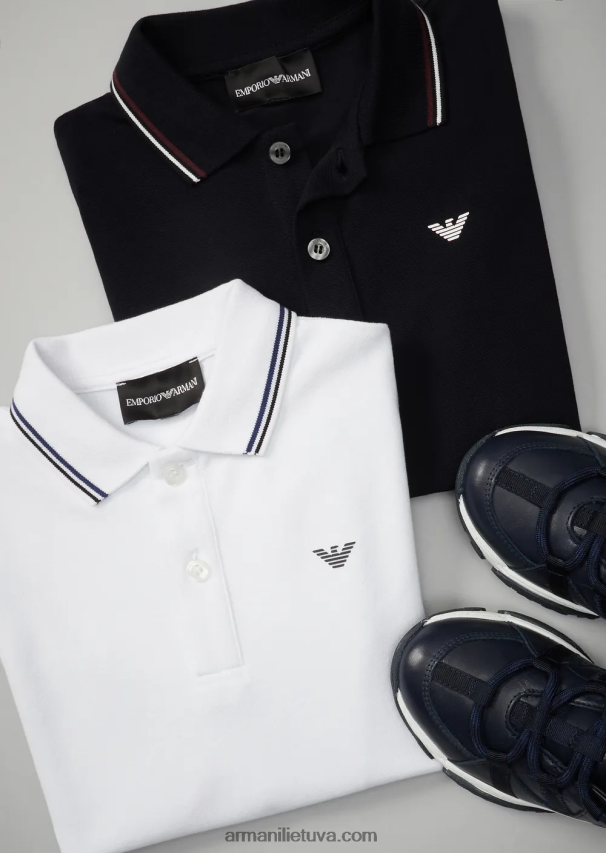 berniukas tamsiai mėlyna Armani tamprūs pique polo marškinėliai su dryžuotomis detalėmis 02482X2407