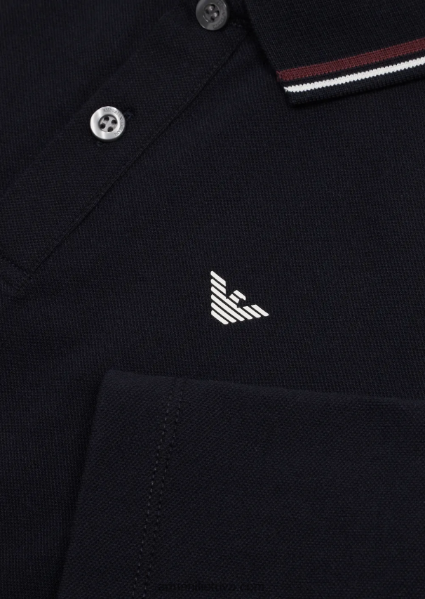 berniukas tamsiai mėlyna Armani tamprūs polo marškinėliai ilgomis rankovėmis dryžuota apdaila 02482X2403
