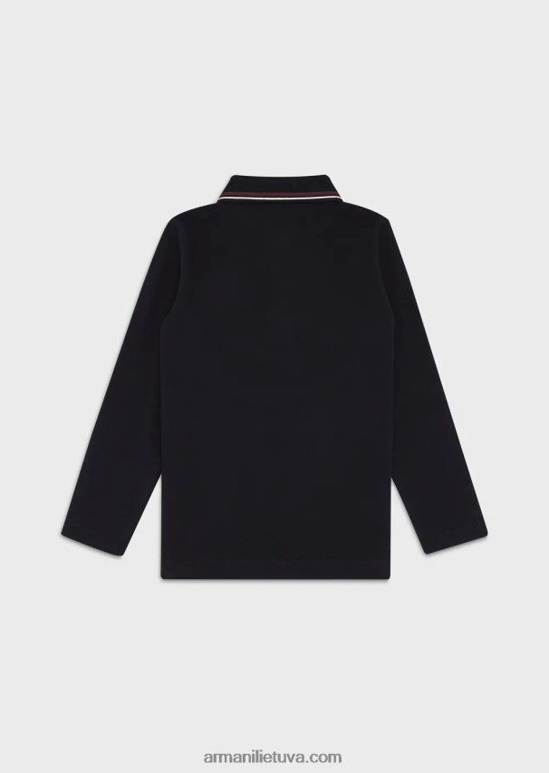 berniukas tamsiai mėlyna Armani tamprūs polo marškinėliai ilgomis rankovėmis dryžuota apdaila 02482X2403