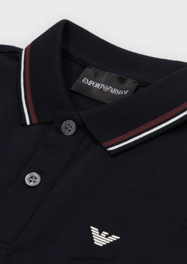 berniukas tamsiai mėlyna Armani tamprūs polo marškinėliai ilgomis rankovėmis dryžuota apdaila 02482X2403