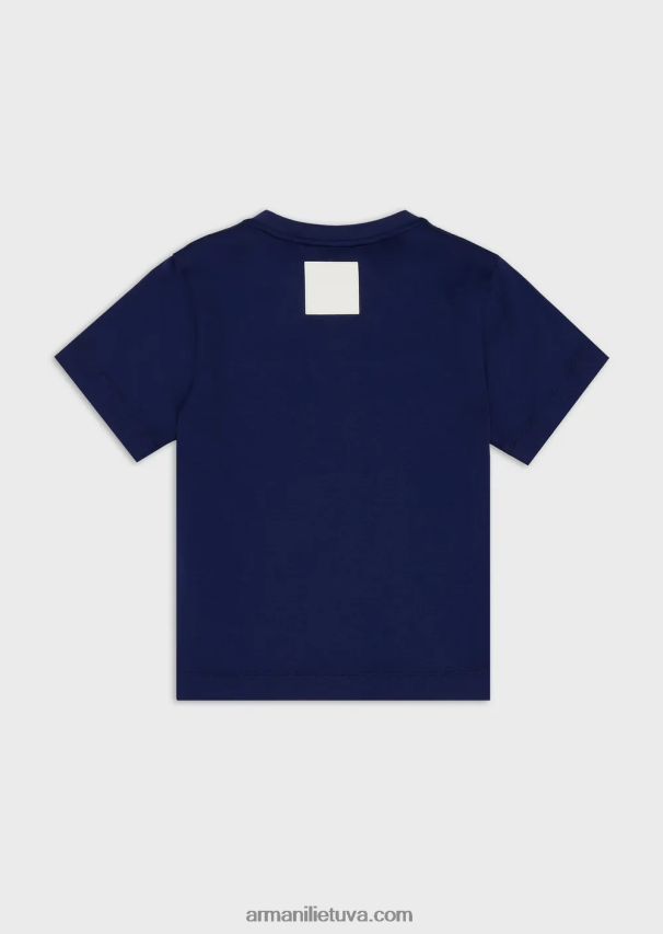 berniukas vidurnakčio mėlyna Armani Tencel mišinio džersio marškinėliai su logotipo siuvinėjimu 02482X2451
