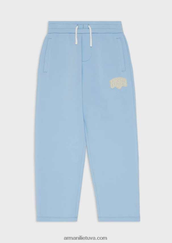 berniukas žydros spalvos Armani Dvigubo trikotažo raištelės kelnės su logotipu 02482X2449