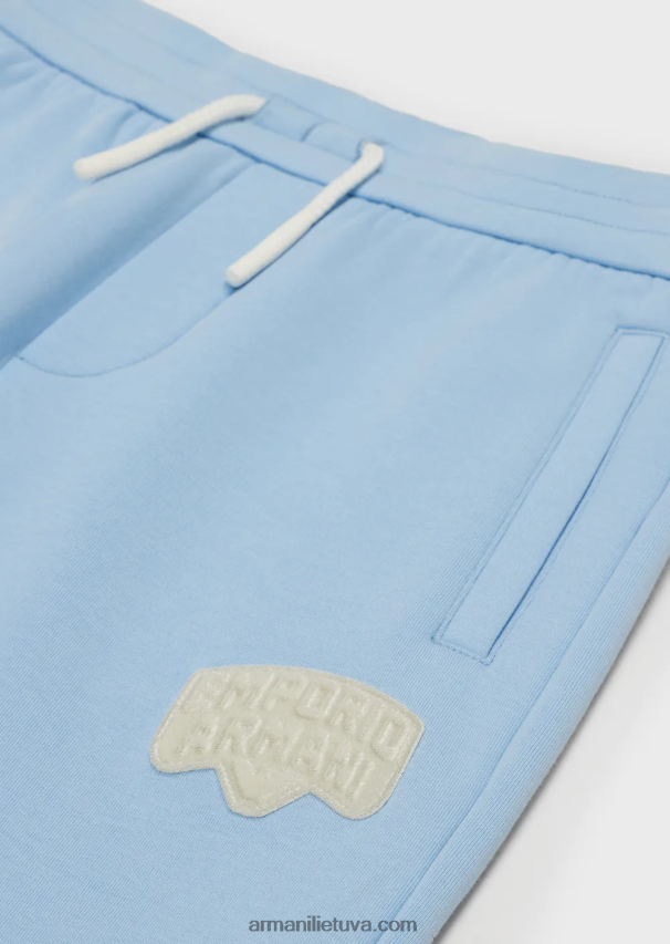 berniukas žydros spalvos Armani Dvigubo trikotažo raištelės kelnės su logotipu 02482X2449