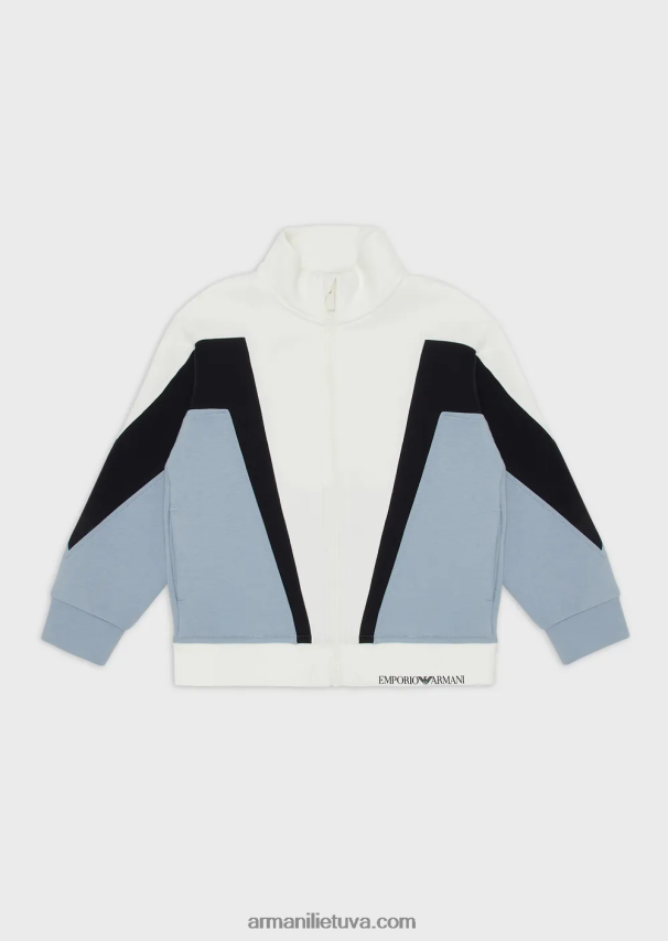 berniukas žydros spalvos Armani dvigubo trikotažo megztinis su pilnu užtrauktuku su spalvotomis detalėmis 02482X2441