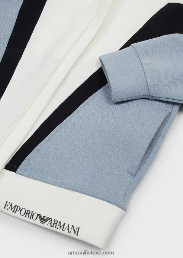 berniukas žydros spalvos Armani dvigubo trikotažo megztinis su pilnu užtrauktuku su spalvotomis detalėmis 02482X2441