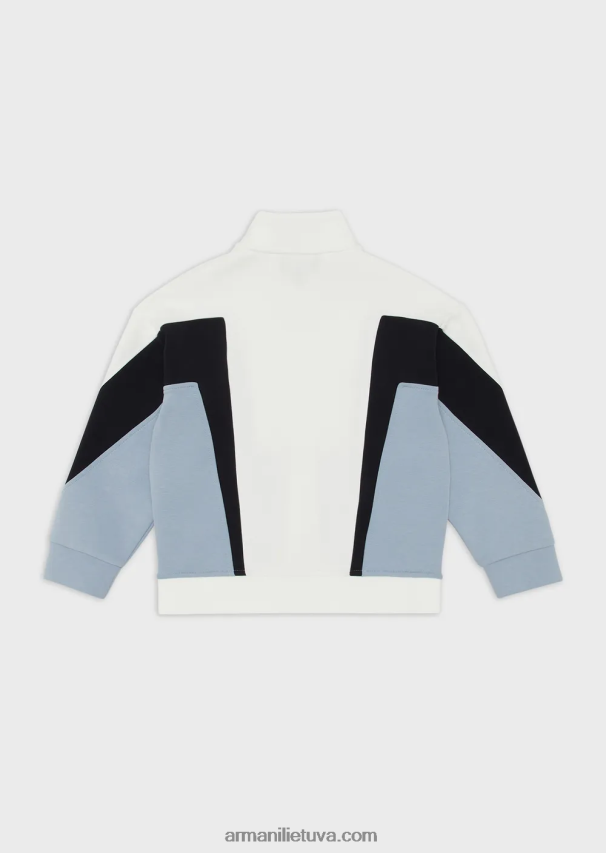 berniukas žydros spalvos Armani dvigubo trikotažo megztinis su pilnu užtrauktuku su spalvotomis detalėmis 02482X2441