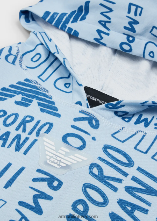 berniukas žydros spalvos Armani megztinis su gobtuvu su užrašu ant viso ea crew 02482X2439