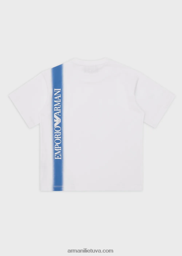 berniukas žydros spalvos Armani sunkiasvorio trikotažo marškinėliai su gradientinėmis juostelėmis ir „ea crew“ logotipu 02482X2428