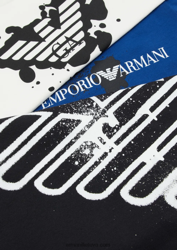 berniukas žydros spalvos Armani trys pakuotės džersio marškinėlių su logotipo atspaudu 02482X2463