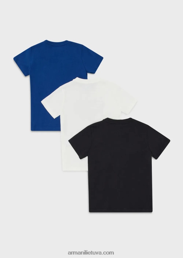 berniukas žydros spalvos Armani trys pakuotės džersio marškinėlių su logotipo atspaudu 02482X2463