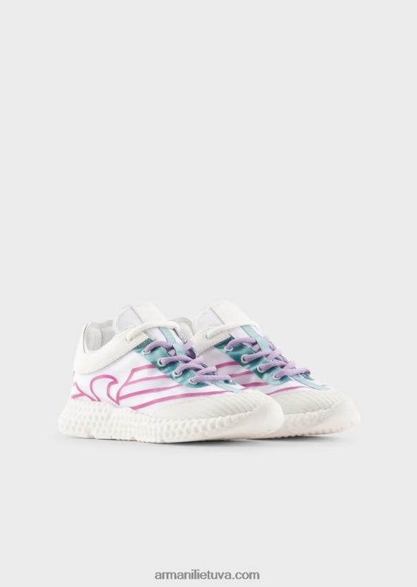 berniukas baltas Armani guminiai ir nailoniniai sportbačiai su oversized ereliu 02482X2481