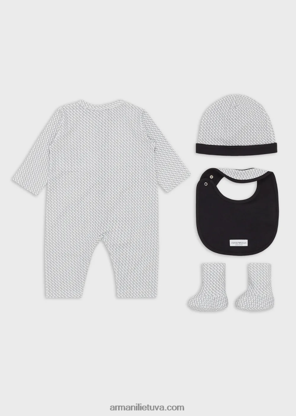 merginaArmani dovanų rinkinys, kurį sudaro op-art erelio bateliai su antkrūtiniu ir kepuraitė 02482X2648