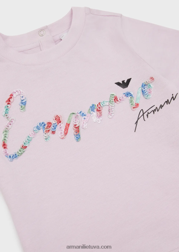 merginaArmani ekologiški marškinėliai su blizgučiais puoštu firminiu logotipu 02482X2654