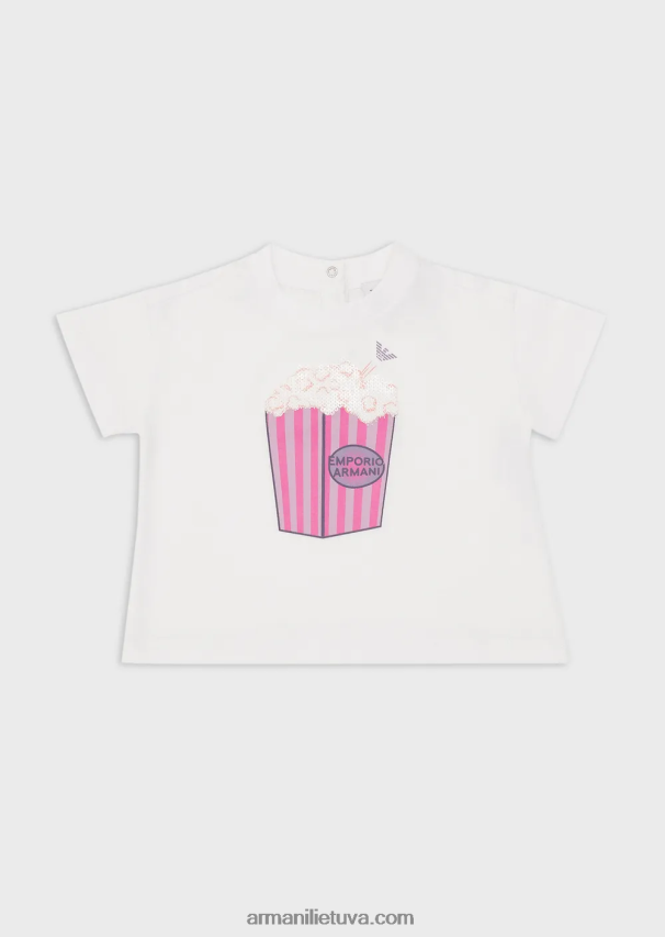 mergina baltas Armani džersio marškinėliai su spragėsių raštu 02482X2657