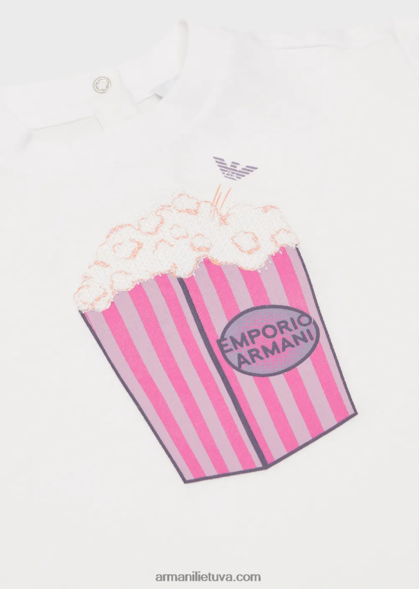 mergina baltas Armani džersio marškinėliai su spragėsių raštu 02482X2657