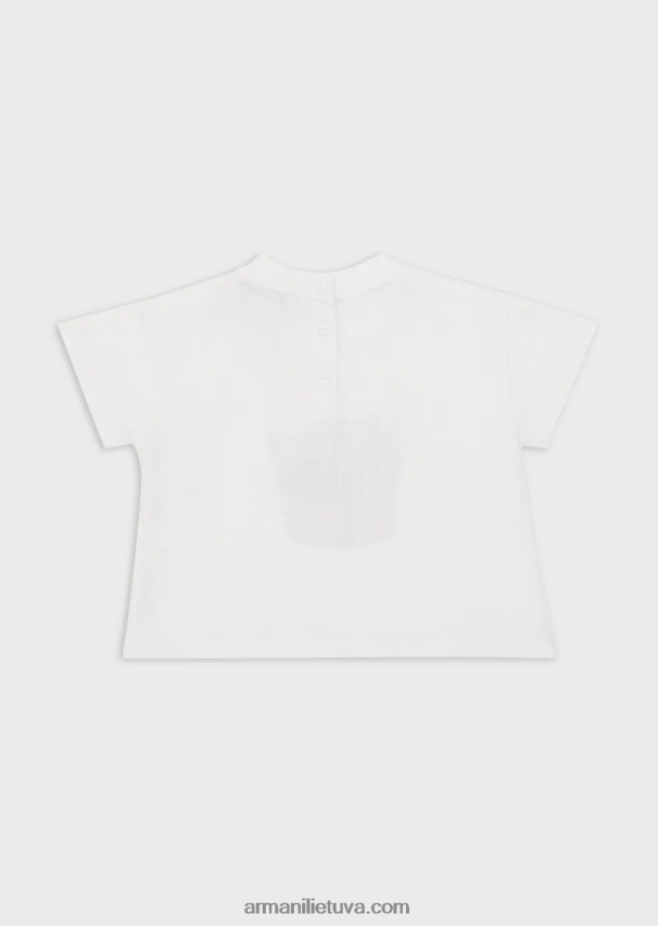mergina baltas Armani džersio marškinėliai su spragėsių raštu 02482X2657