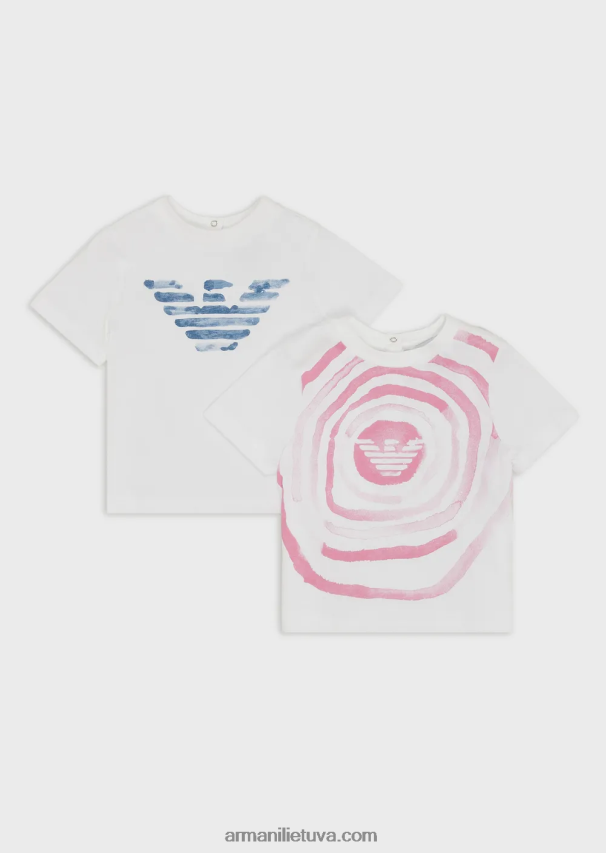 mergina baltas Armani dvi pakuotės džersio marškinėlių su akvarelės efekto logotipu 02482X2653
