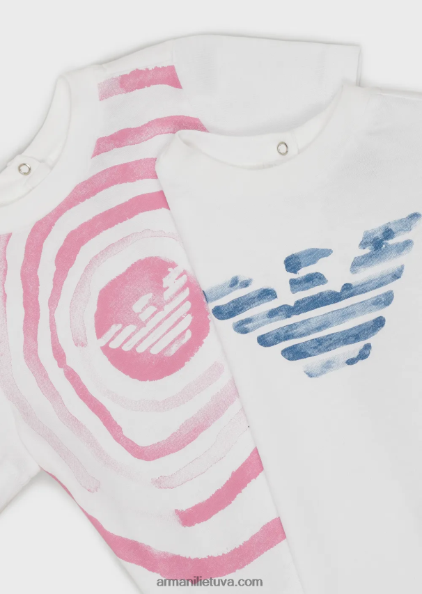 mergina baltas Armani dvi pakuotės džersio marškinėlių su akvarelės efekto logotipu 02482X2653