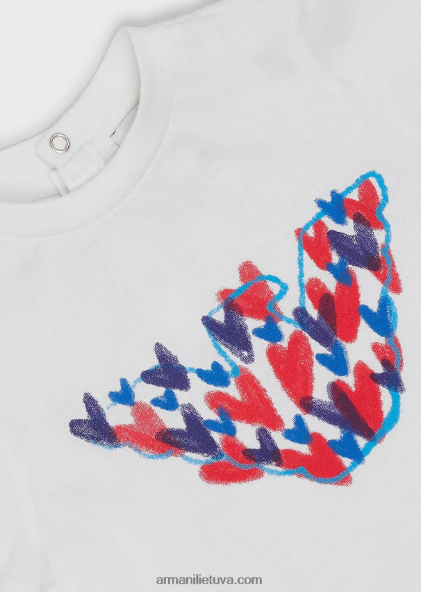 mergina baltas Armani marškinėliai su erelio ir širdelių raštais 02482X2660