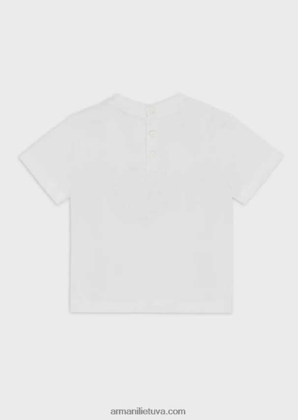 mergina baltas Armani marškinėliai su erelio ir širdelių raštais 02482X2660