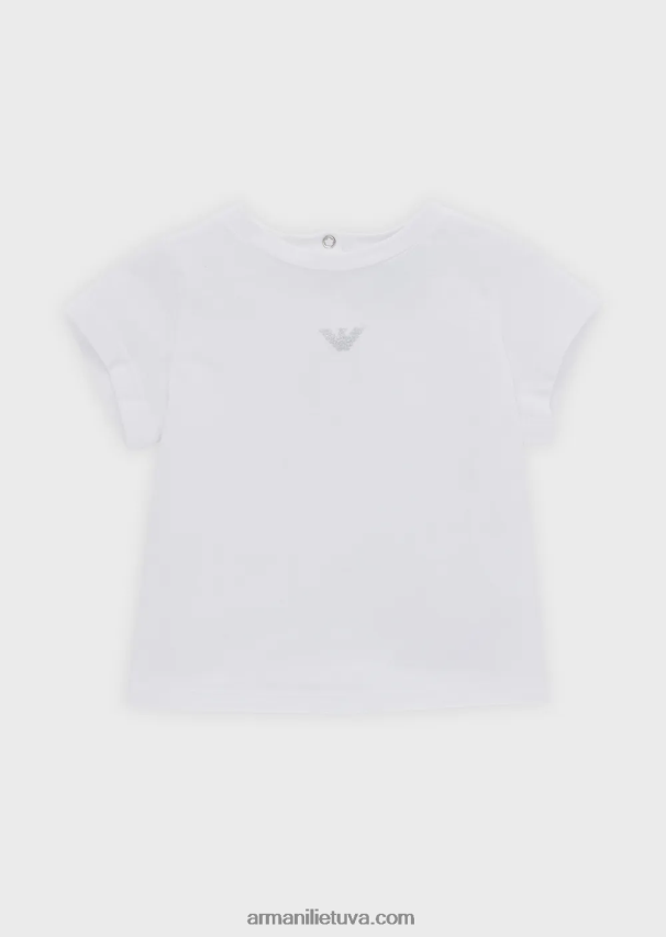 mergina baltas Armani marškinėliai su sidabro erelio siuvinėjimu 02482X2621