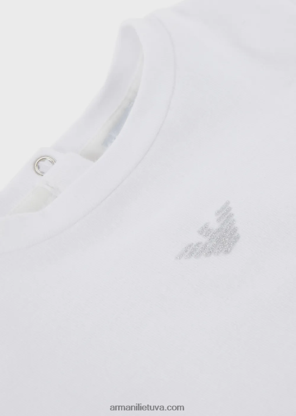 mergina baltas Armani marškinėliai su sidabro erelio siuvinėjimu 02482X2621