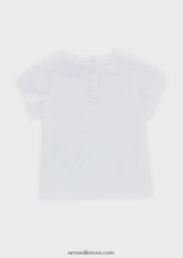 mergina baltas Armani marškinėliai su sidabro erelio siuvinėjimu 02482X2621
