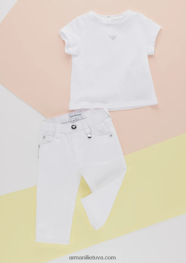 mergina baltas Armani marškinėliai su sidabro erelio siuvinėjimu 02482X2621