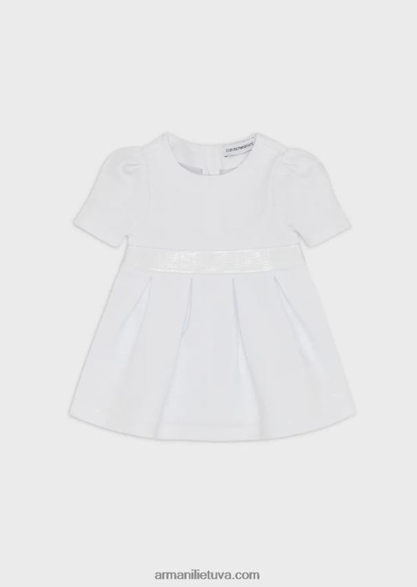 mergina baltas Armani medvilnės mišinio trikotažo ir vilnos suknelė su kalnų krištolo juosmeniu 02482X2664