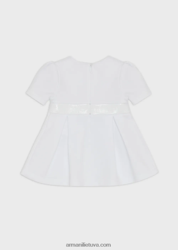 mergina baltas Armani medvilnės mišinio trikotažo ir vilnos suknelė su kalnų krištolo juosmeniu 02482X2664