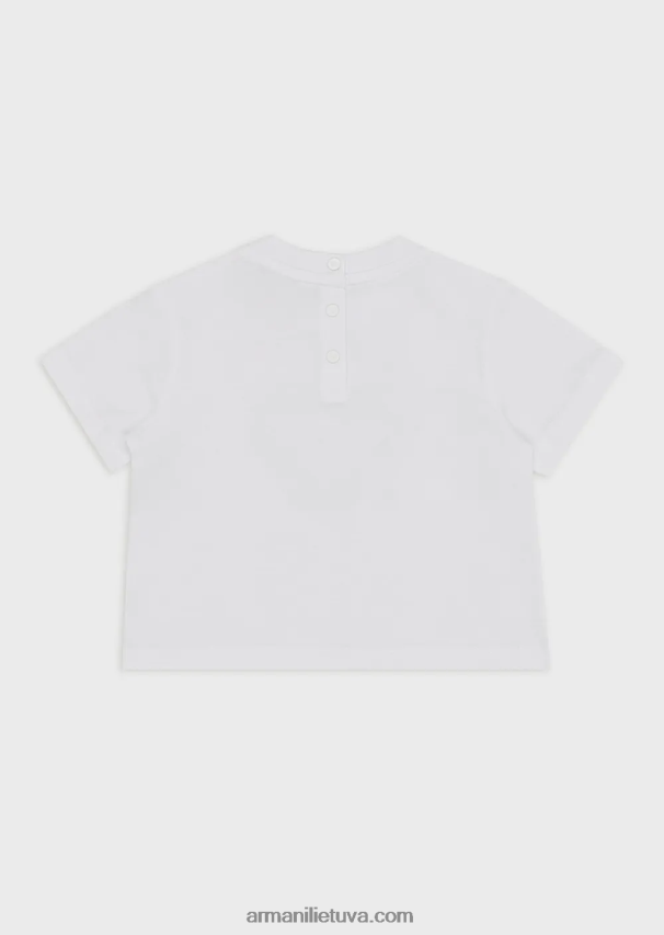 mergina baltas Armani trikotažiniai marškinėliai su kontrastingu kalnų krištolo ereliu 02482X2661