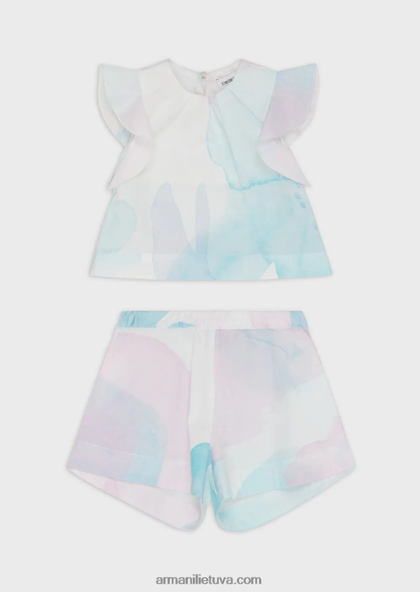 mergina modelis Armani Poplino viršus ir šortai su akvareliniu gėlių raštu 02482X2652