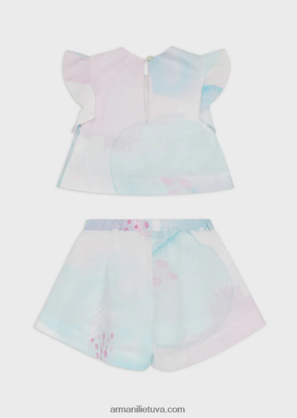 mergina modelis Armani Poplino viršus ir šortai su akvareliniu gėlių raštu 02482X2652
