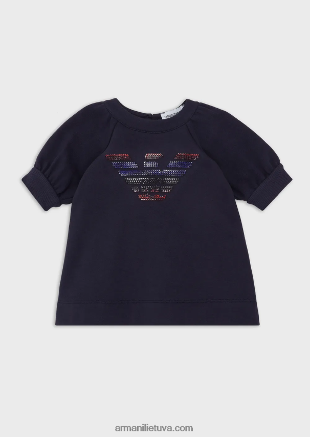 mergina modelis Armani medvilnės mišinio džersio ir vilnos suknelė su didžiuliu blizgučiu ereliu 02482X2663