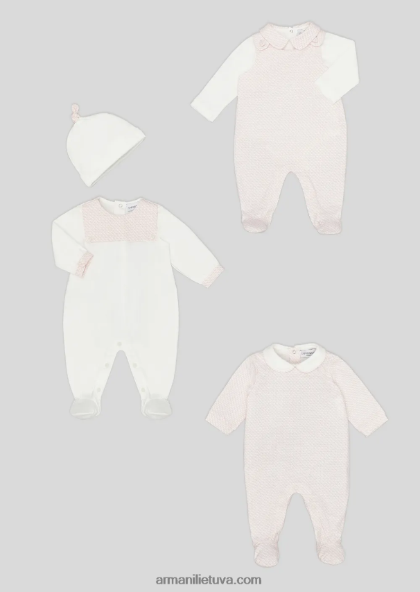 mergina rožinis Armani Onesie su Peter Pan apykakle ir visapusišku op-art ereliu 02482X2630