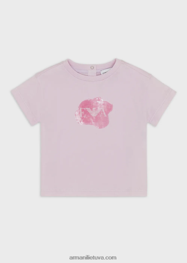 mergina rožinis Armani megztiniai marškinėliai su ea logotipu ant blizgučių 02482X2655