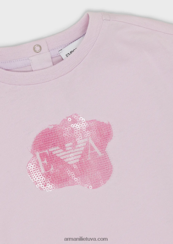 mergina rožinis Armani megztiniai marškinėliai su ea logotipu ant blizgučių 02482X2655