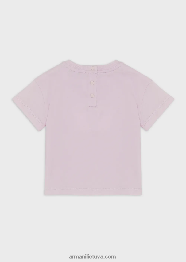 mergina rožinis Armani megztiniai marškinėliai su ea logotipu ant blizgučių 02482X2655