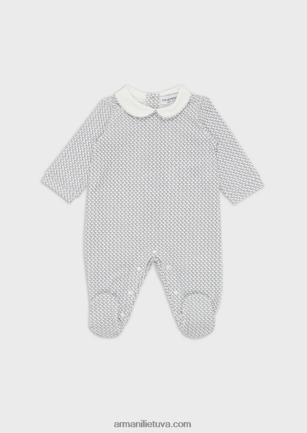 mergina žydros spalvos Armani Onesie su Peter Pan apykakle ir visapusišku op-art ereliu 02482X2629