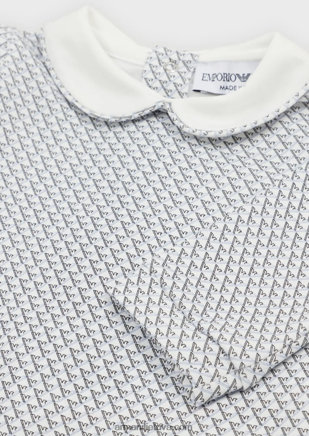 mergina žydros spalvos Armani Onesie su Peter Pan apykakle ir visapusišku op-art ereliu 02482X2629