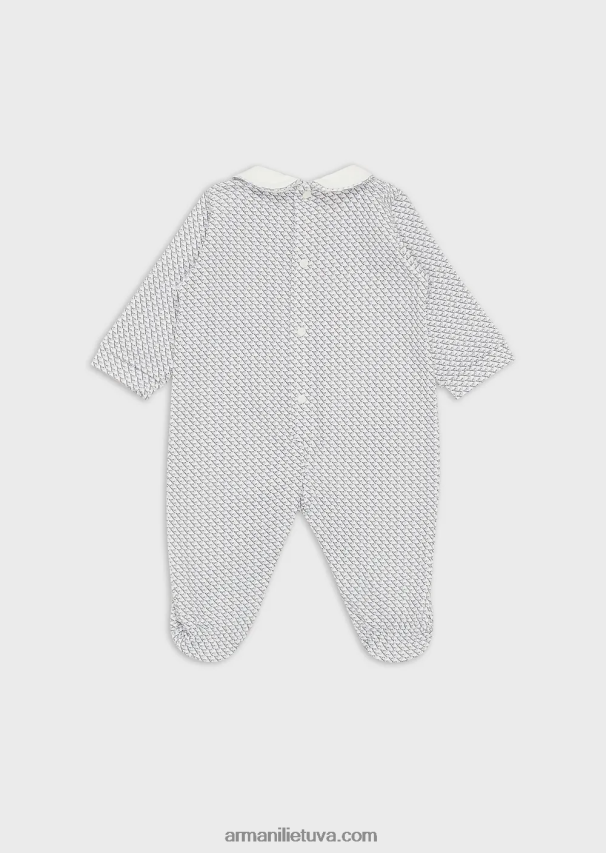 mergina žydros spalvos Armani Onesie su Peter Pan apykakle ir visapusišku op-art ereliu 02482X2629