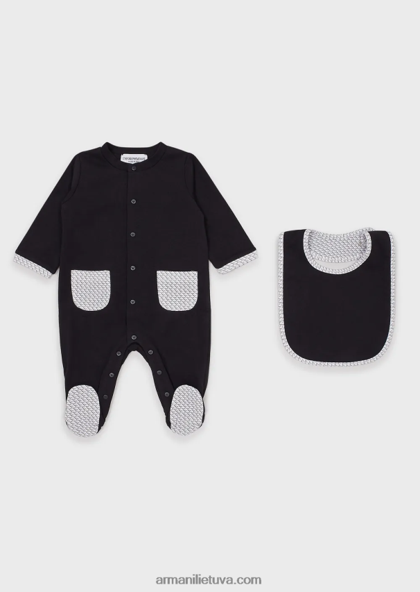 mergina žydros spalvos Armani dovanų rinkinys, sudarytas iš op-art erelio seilinukų ir batono 02482X2641