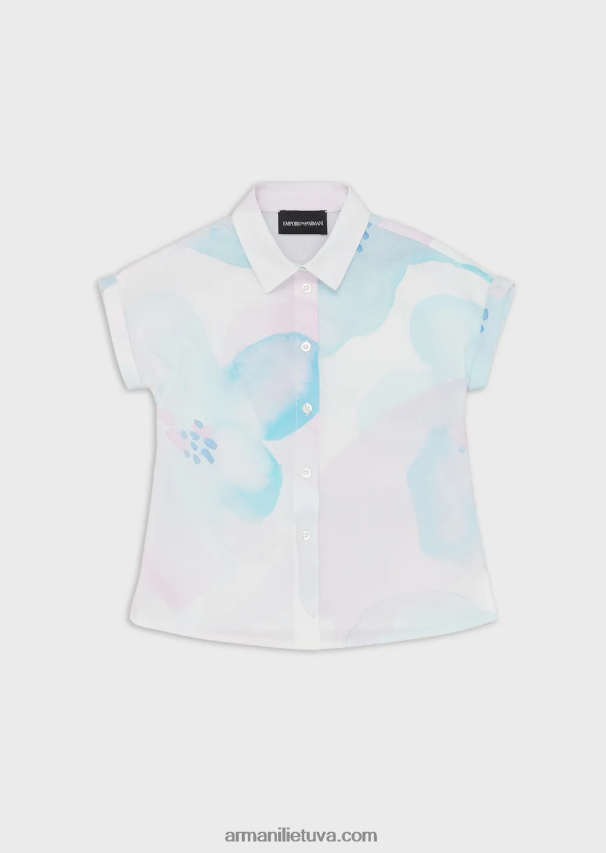 merginaArmani Poplininiai marškiniai trumpomis rankovėmis su akvareliniu gėlių raštu 02482X2540
