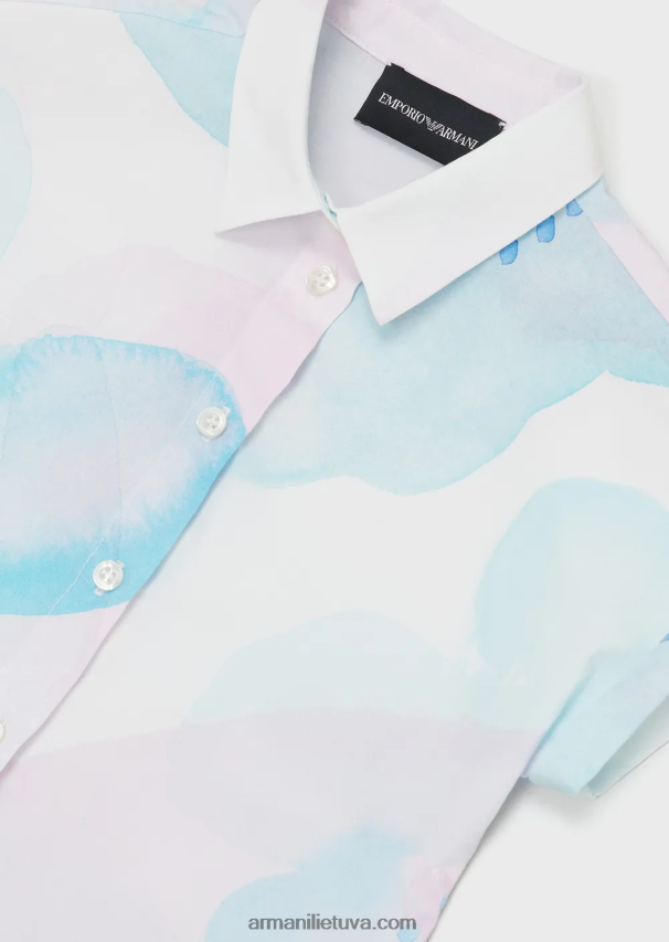 merginaArmani Poplininiai marškiniai trumpomis rankovėmis su akvareliniu gėlių raštu 02482X2540