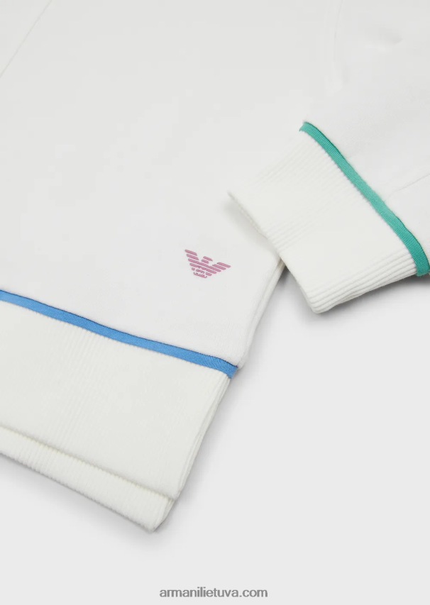 mergina baltas Armani Prancūziškas kilpinis oversize megztinis su kontrastingomis detalėmis 02482X2544